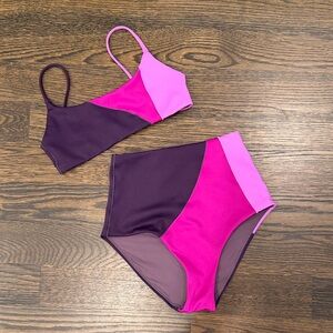 Left On Friday Colorblock Pink & Purple High-Waist Bikini